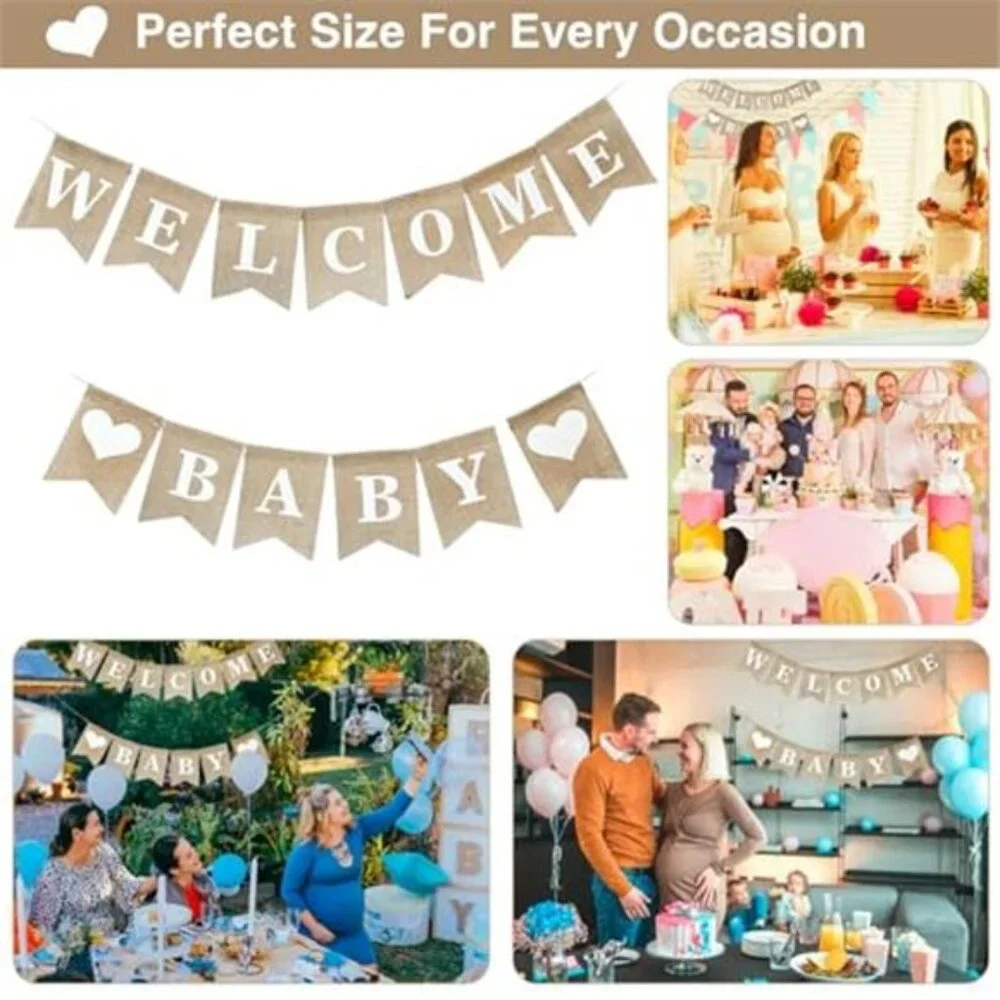 Welcome Baby Sign Boy Girl Newborn Birth Announcement Banner Baby Shower Decor